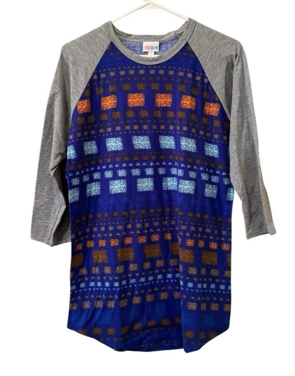 LulaRoe Women Sz Large‎ 3/4 Sleeve Stretch Shirt Teacher Geometric Classic City
